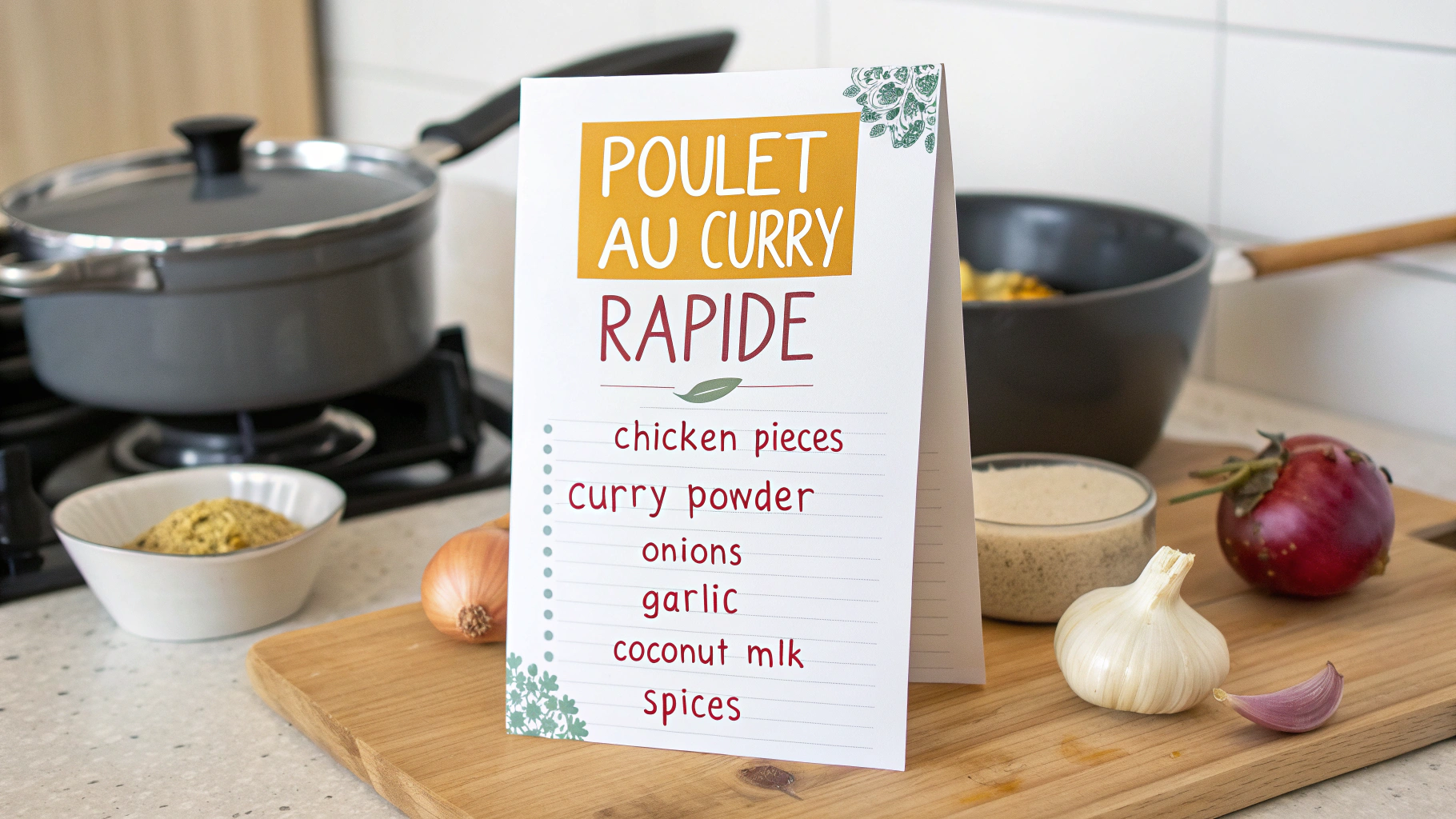 Ingrédients pour poulet au curry rapide