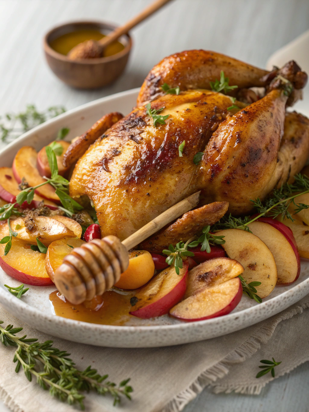 poulet rôti aux pommes et miel