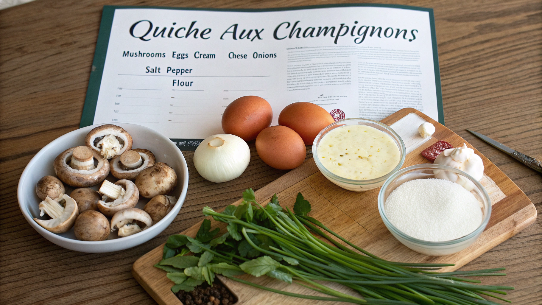 Ingrédients pour la quiche aux champignons