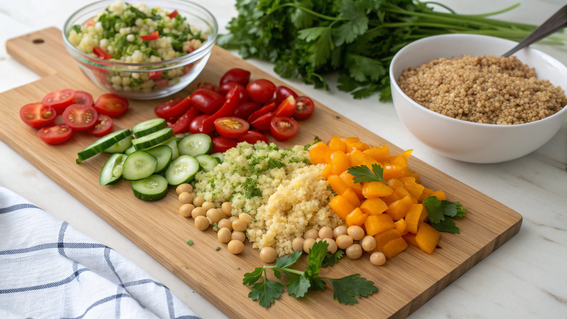 Ingrédients pour salade de quinoa aux légumes