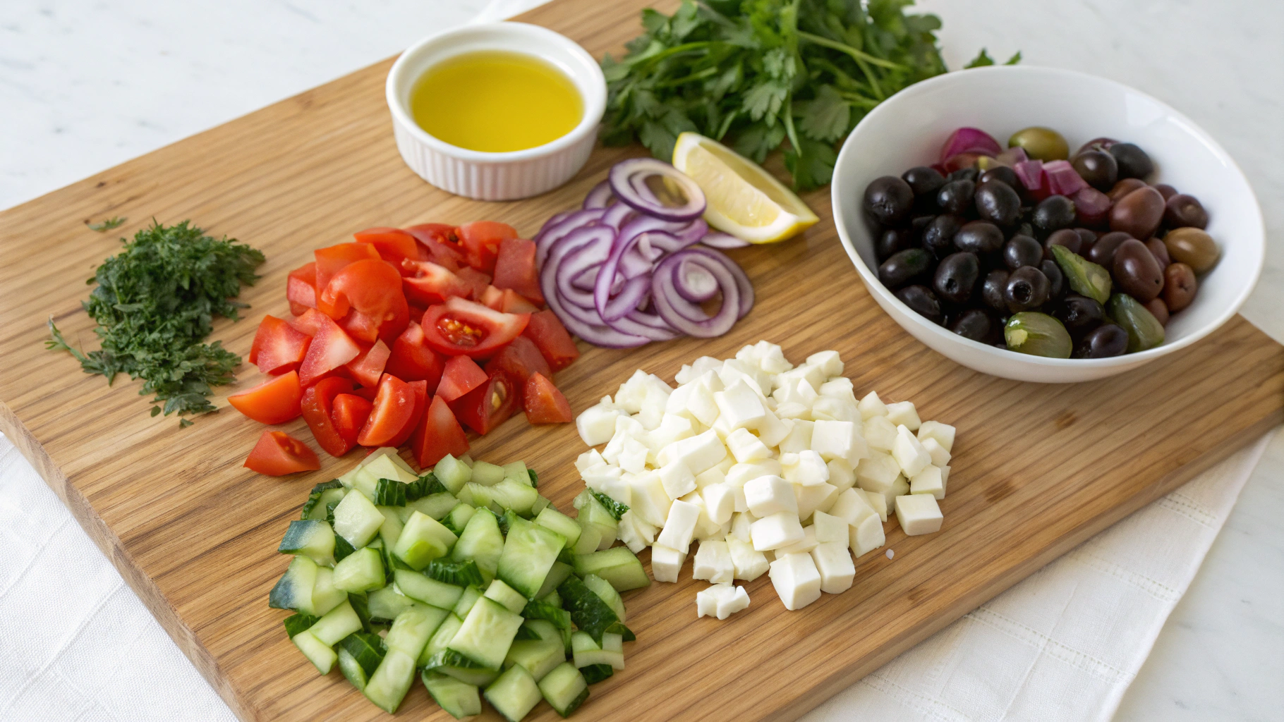 Ingrédients pour salade grecque traditionnelle