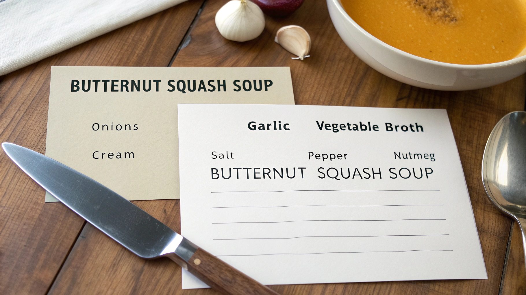 Ingrédients pour soupe de potiron veloutée