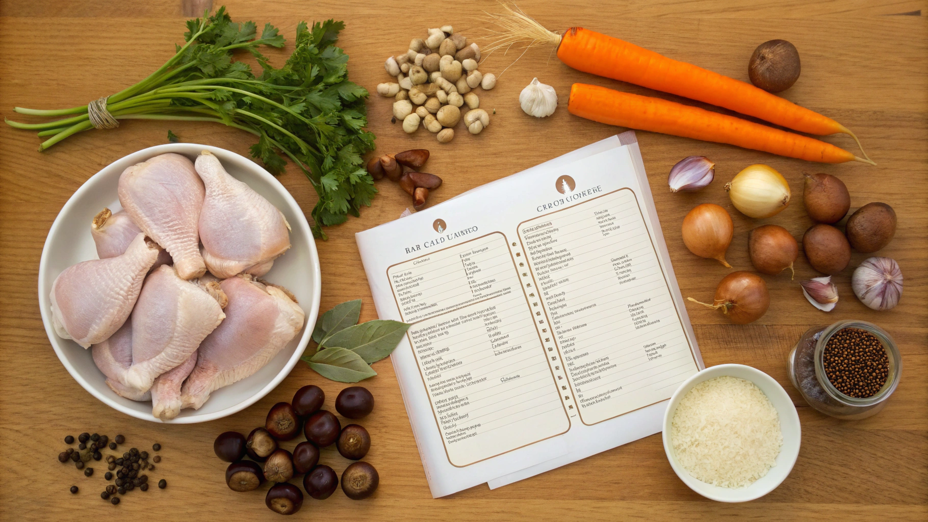 Ingrédients pour poulet aux marrons