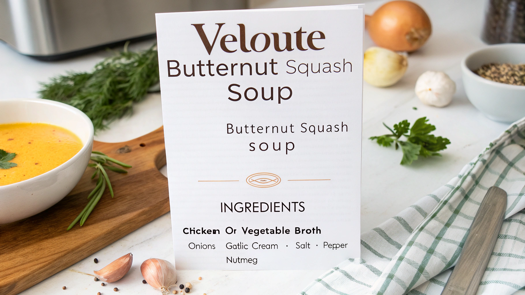 Ingrédients pour soupe de potimarron veloutée