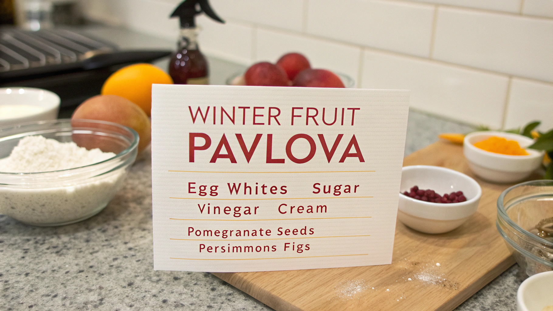 Ingrédients pour pavlova aux fruits d'hiver
