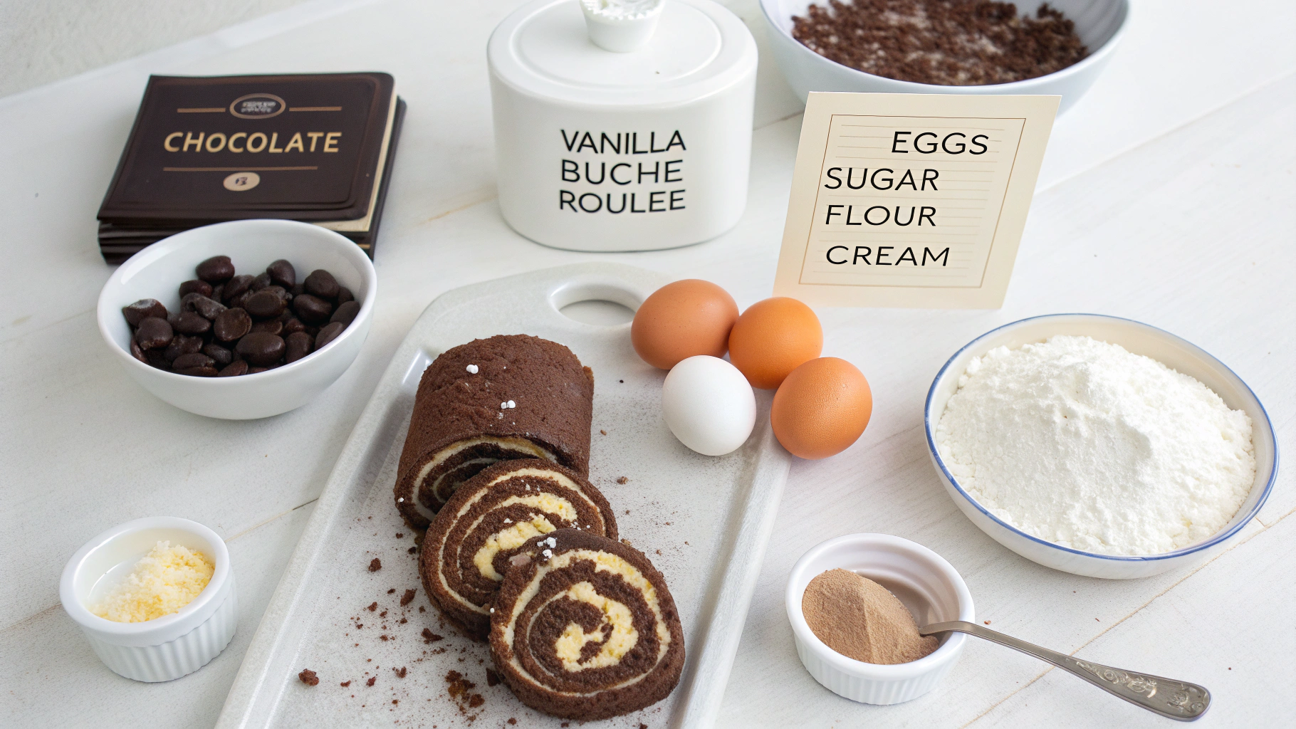 Ingrédients pour bûche roulée chocolat-vanille