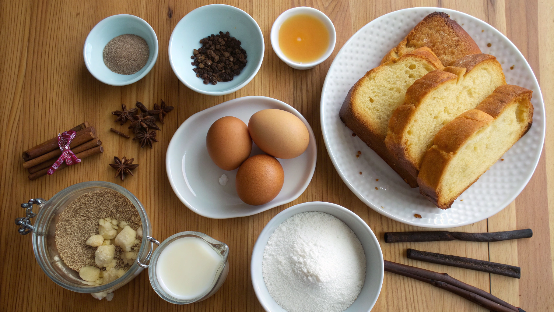 Ingrédients pour pain perdu brioché aux épices