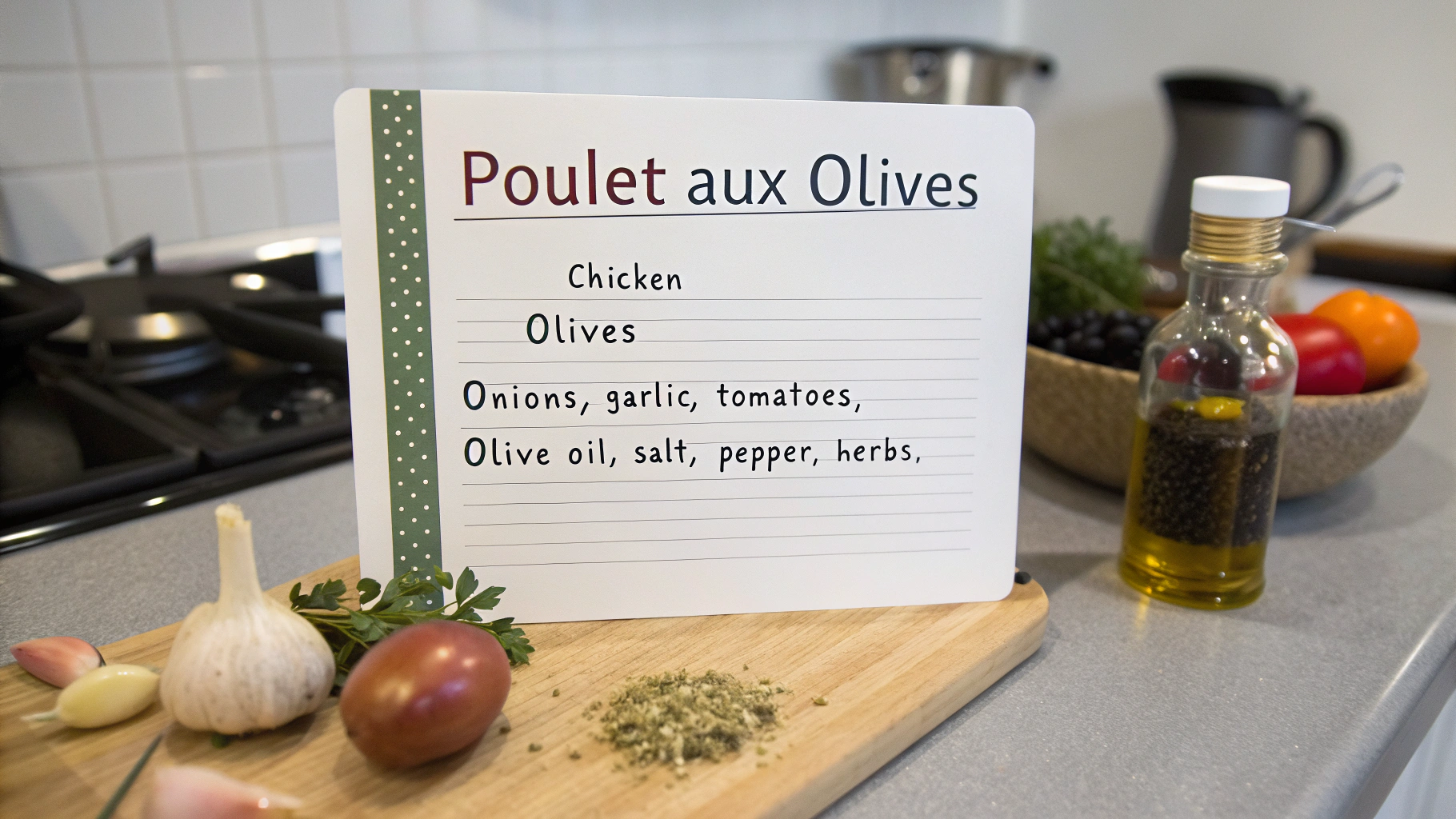Ingrédients pour poulet aux olives