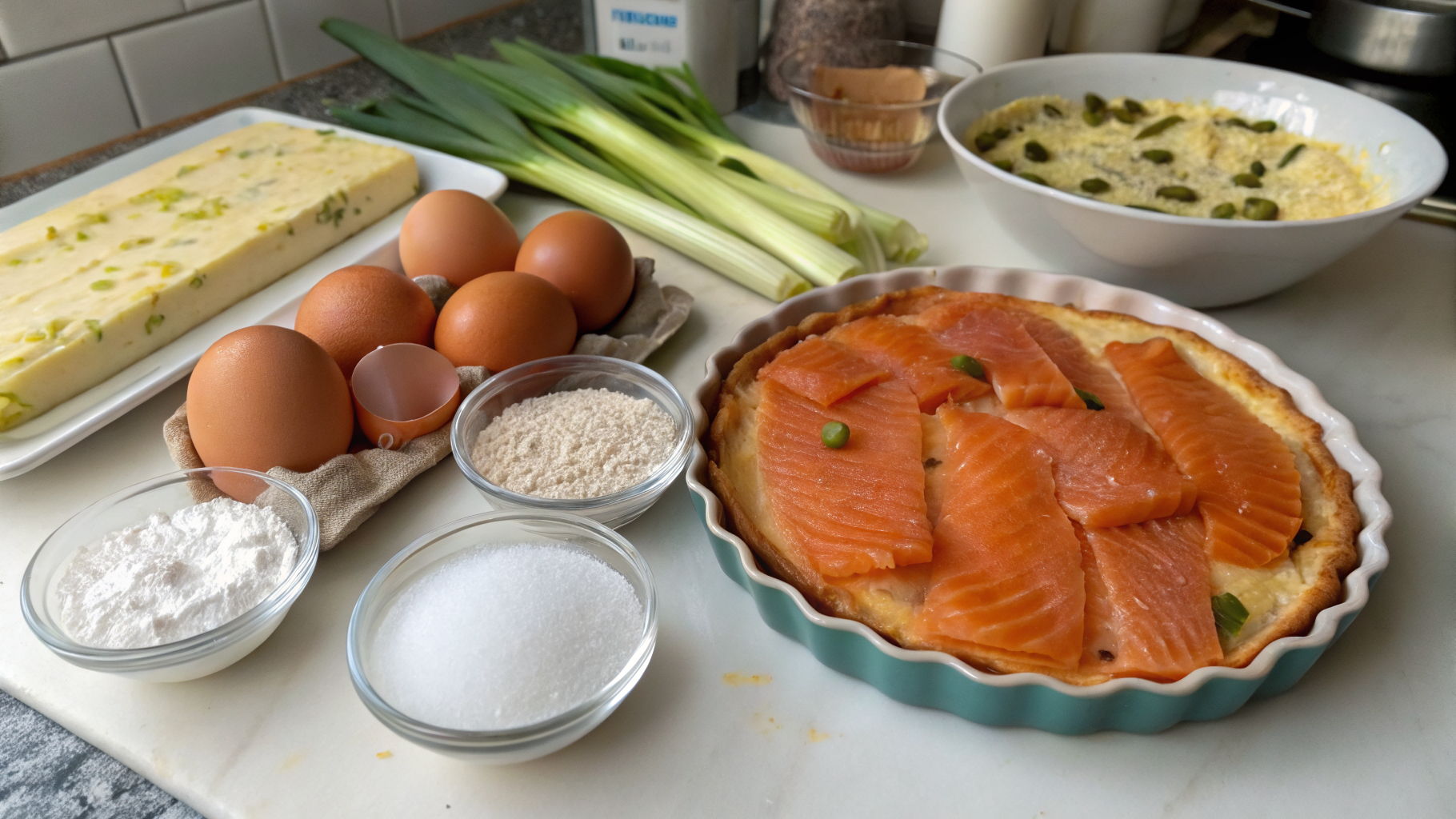 Ingrédients pour clafoutis salé saumon poireaux