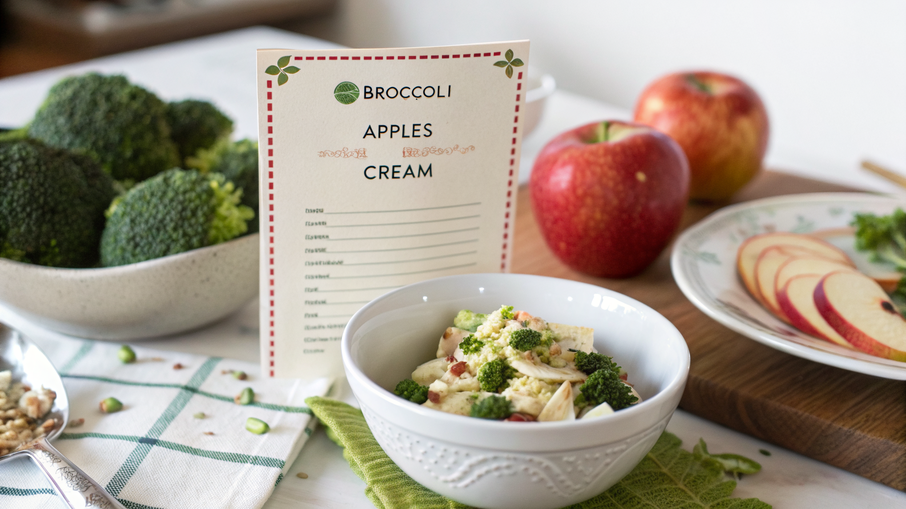 Ingrédients pour salade brocoli pomme crémeuse